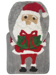 At home Santa Claus Contour Bath Rug & Toilet Lid Cover, Christmas Set