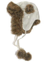 Womens Reversible White Brown Faux Fur Aviator Style Trapper Hat