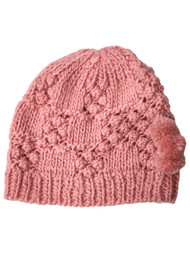 Women's Pink Knit Pom Beanie Stocking Cap Hat
