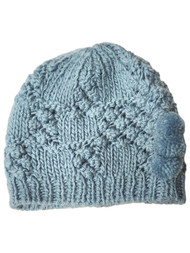 Womens Blue Knit Pom Beanie Stocking Cap Hat