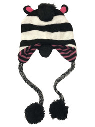 Womens Striped Zebra Peruvian Style Trapper Hat Fleece Lined