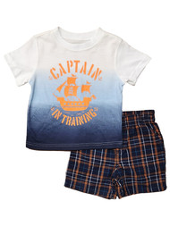 Infant Boys Captain In Training Outfit Shirt & Plaid Shorts Set 12 Months