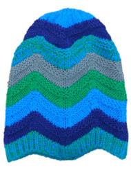 So Womens Green & Blue Chevron Stripe Knit Beanie Stocking Cap Hat