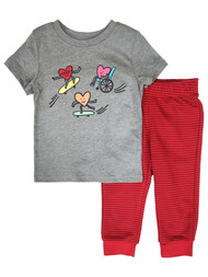 Toddler Boys Red Skate Hearts Valentine Outfit Shirt & Sweatpants 2T