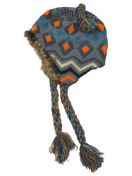 Womens Gray Southwestern Geormetric Print Trapper Hat Peruvian Aviator