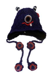 Manhattan Hat Company Womens Purple Knit Monster Hat Fleece Peruvian Trapper