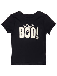 Girls Black Boo With Bats Short Sleeve Halloween T-Shirt Tee Shirt