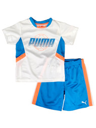 Puma Toddler Boys White & Blue 2pc Athletic Outfit Shorts & T-Shirt Set 3T