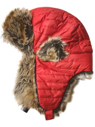 Womens Plush Red & Brown Quilted Trapper Hat
