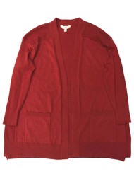 Womens Plus Lightweight Red Ribbed Open Front Cardigan Sweater