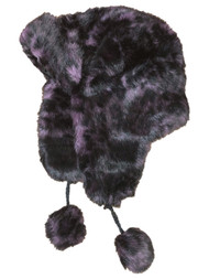 Womens Fuzzy Plush Purple Leopard Print Trapper Hat