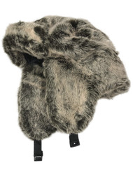 Womens Fuzzy Plush Gray & Black Trapper Hat