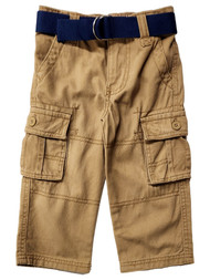 Infant & Toddler Boys Tan Cargo Elastic Waist Pants With Adjustable Belt