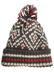 Womens Pink Heart Gray White & Pink Pom Beanie Cuffed Stocking Cap Hat
