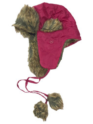 Womens Shiny Pink Quilted Plush Trapper Hat