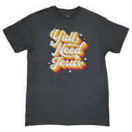 Mens & Big Mens Gray Y'all Need Jesus Retro Graphic Tee T-Shirt