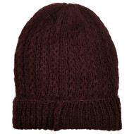 Womens Soft Loose Knit Maroon Burgundy Beanie Stocking Cap Hat