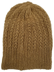Womens Soft Loose Knit Tan Brown Beanie Stocking Cap Hat
