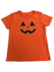 Womens Orange & Gold Female Pumpkin Face Halloween T-Shirt Tee Shirt