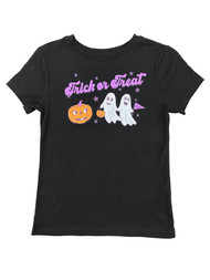 Girls Black Short Sleeve Trick Or Treat Ghost Pumpkins Halloween T-Shirt