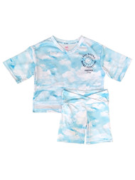 Justice Girls Blue & White Cloud Pajamas Shirt & Shorts Sleep Set