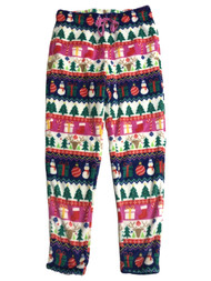 Womens Plush Christmas Holiday Tree Deer Print Sleep Pants Pajama Bottoms