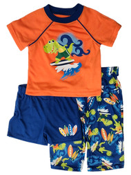 Infant & Toddler Boys Orange & Blue Alligator Surfing 3 Piece Pajama Set