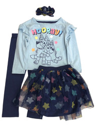Toddler Girls 4pc Bluey Dog Themed Outfit Shirt Pants Skirt & Headband Set