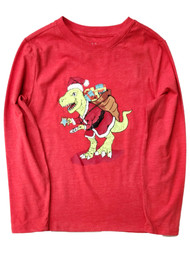 Boys Red Long Sleeve Christmas T-Shirt Tee Dinosaur T-Rex Shirt