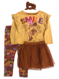 Toddler Girls 4pc Minnie Mouse Outfit Shirt Pants Skirt & Headband Set