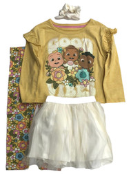 Cocomelon Toddler Girls 4pc Yellow Outfit Shirt Pants Skirt & Headband Set