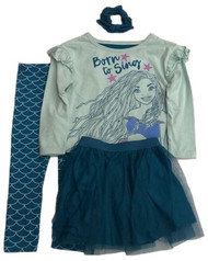 Toddler Girls 4pc Little Mermaid Outfit Shirt Pants Skirt & Headband Set
