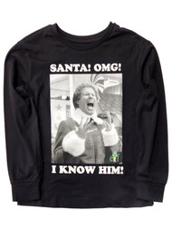 Boys Black Elf Santa! I Know Him! Long Sleeve Christmas Tee Shirt T-Shirt