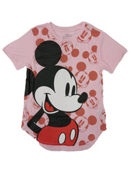 Junior Womens Pink Mickey Mouse Face Tee Shirt T-shirt