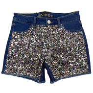 Justice Girls Highrise Midi Sequin Stretchy Comfy Denim Shorts