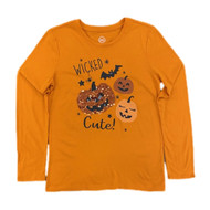 Girls Orange Long Sleeve Wicked Cute Sequin Pumpkin Halloween T-Shirt