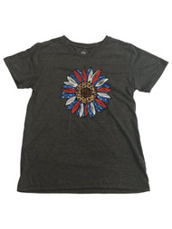 Womens Patriotic Gray Red White Blue Daisy Sunflower T-Shirt Tee Shirt