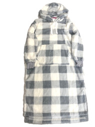 Womens Soft Plush Gray Buffalo Plaid Chemise Hoodie Nightgown Night Gown