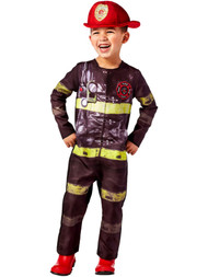 Toddler Boys Black Firefighter Jumpsuit & Hat Halloween Costume 18-24M