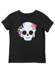 Girls Black Short Sleeve Glitter Sugar Skull Halloween T-Shirt Tee Shirt S 6/6X