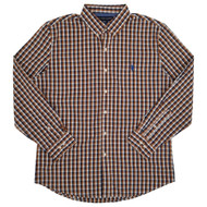 U.S. Polo Assn. Mens Caramel Cafe Plaid Long Sleeve Button-Down Woven Shirt