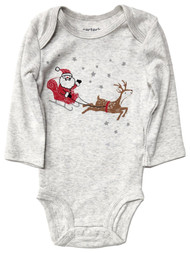 Carters Infant Boys Gray Santa Sleigh Holiday Bodysuit Christmas Shirt
