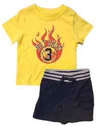 Infant & Toddler Toughskins Boys Yellow Hot Shot Shirt & Navy Blue Shorts