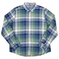 IZOD Mens Green & Blue Plaid Long Sleeve Slim Fit Untucked Button-Down Shirt