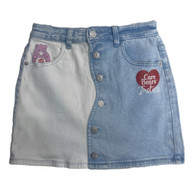 Justice Girls Care Bears Color Block White Blue Denim Skirt Shorts Skort