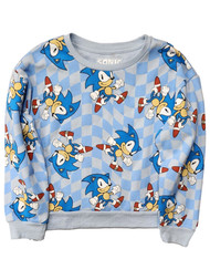 Girls Blue Sonic The Hedgehog Checker Print Sweatshirt Sweat Shirt