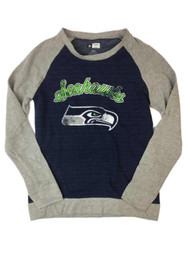 NFL Womens Blue & Gray Distress Seattle Seahawks Football Sweatshirt Sweat Shirt