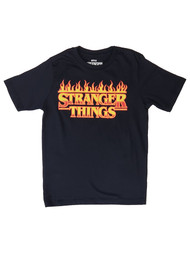 Boys Black Stranger Things Flame Design Short Sleeved Tee Shirt T-Shirt