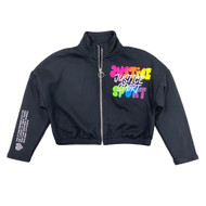 Justice Sport Girls Black Zip Up Sweatshirt Sweat Shirt Sequin Logo