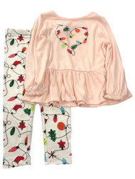 Infant & Toddler Girls Pink Heart Christmas Holiday Outfit Pants & Top Set